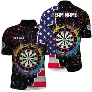 Grunge Colorful Darts Board US Flag Darts Shirts For Men Custom Patriotic Darts Team Jerseys TDM1681