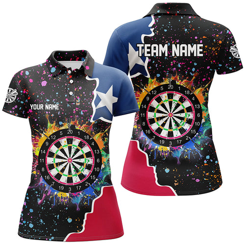 Grunge Colorful Darts Board Texas Flag Darts Shirts For Women Custom Patriotic Darts Team Jerseys TDM1683