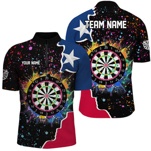 Grunge Colorful Darts Board Texas Flag Darts Shirts For Men Custom Patriotic Darts Team Jerseys TDM1683