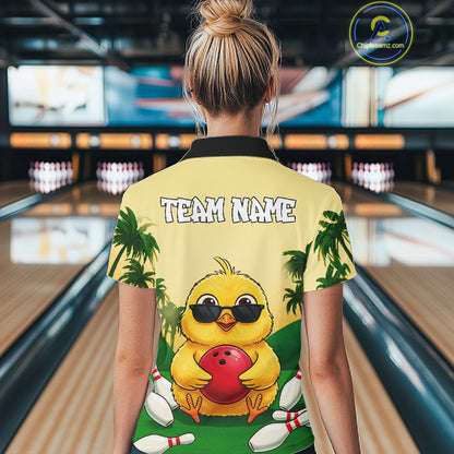Custom Cute Chicken Summer Bowling Shirts For Women, Funny Bowling Team Jersey Polo & 1/4 Zip TDM6591