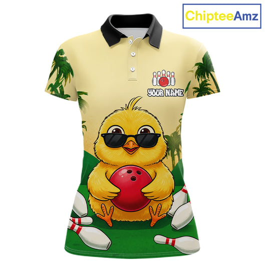 Custom Cute Chicken Summer Bowling Shirts For Women, Funny Bowling Team Jersey Polo & 1/4 Zip TDM6591