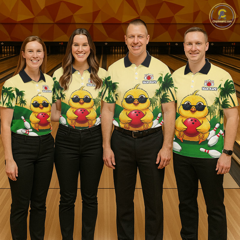 Custom Cute Chicken Summer Bowling Shirts For Men, Funny Bowling Team Jersey Polo & 1/4 Zip TDM6591