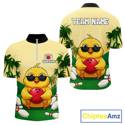 Custom Cute Chicken Summer Bowling Shirts For Men, Funny Bowling Team Jersey Polo & 1/4 Zip TDM6591