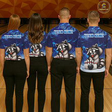 Load image into Gallery viewer, Personalized Blue Funny Raccoon Bowling Shirt For Women Custom Bowling Team Jersey Polo &amp; 1/4 Zip TDM6594