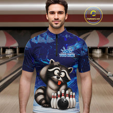 Load image into Gallery viewer, Personalized Blue Funny Raccoon Bowling Shirt For Men Custom Bowling Team Jersey Polo &amp; 1/4 Zip TDM6594