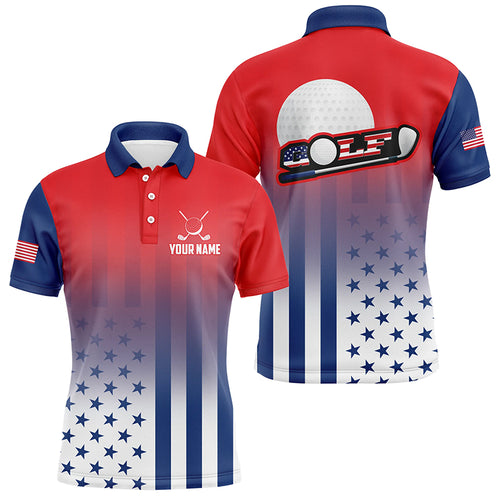Personalized Patriotic US Flag Mens Golf Polo Shirts, Best 4Th Of July Golf Outfits For Men TDM1892