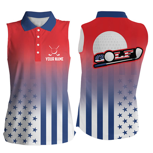 Personalized Patriotic US Flag Womens Sleeveless Polo Shirts Best 4Th Of July Golf Outfits For Ladies TDM1892