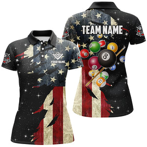 Retro American Flag Dark Galaxy Custom Billiard Balls Pool Shirt For Women, Patriotic Billiard Shirts TDM2094