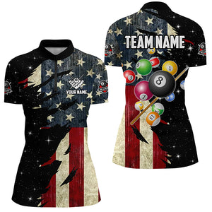 Retro American Flag Dark Galaxy Custom Billiard Balls Pool Shirt For Women, Patriotic Billiard Shirts TDM2094