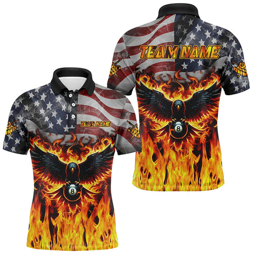 Personalized Flame American Flag Custom Eagle Billiard Shirts For Men, Patriotic Billiard Jerseys TDM2096