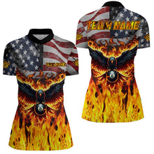 Load image into Gallery viewer, Personalized Flame American Flag Custom Eagle Billiard Shirts For Women, Patriotic Billiard Jerseys TDM2096