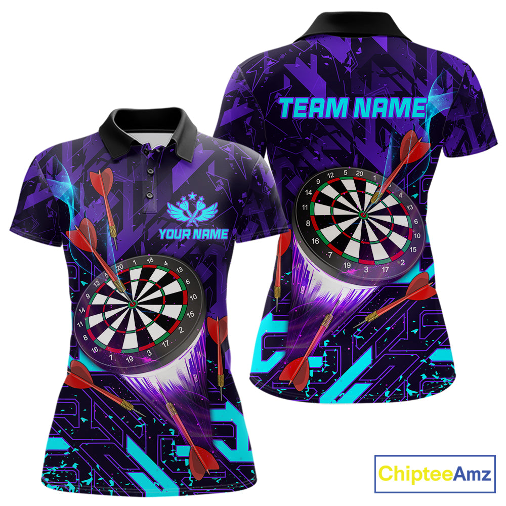 Custom Glowing Purple Blue Abstract Darts Polo Shirt Designed for Personalized League Team Jerseys with Premium Athletic Performance and Modern Graphic Style