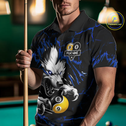 Personalized Wolf Yinyang 8 Ball & 9 Ball Billiard Shirt For Men Custom Pool Team Jersey|Blue TDM7334