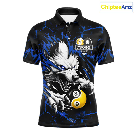 Personalized Wolf Yinyang 8 Ball & 9 Ball Billiard Shirt For Men Custom Pool Team Jersey|Blue TDM7334