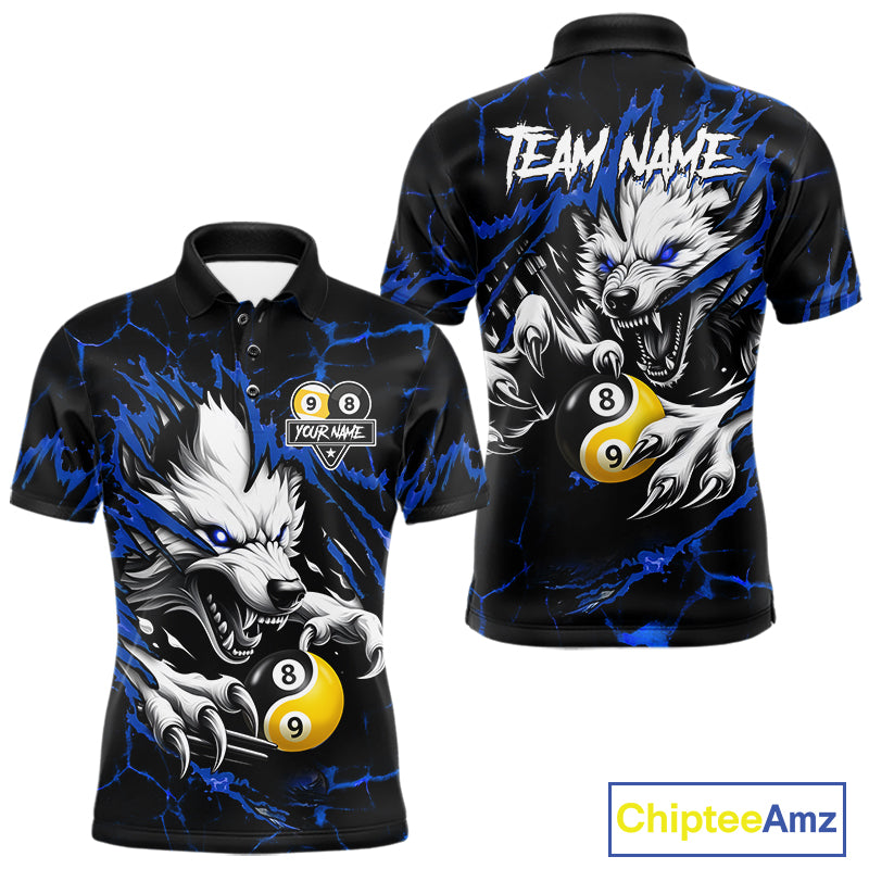 Personalized Wolf Yinyang 8 Ball & 9 Ball Billiard Shirt For Men Custom Pool Team Jersey|Blue TDM7334