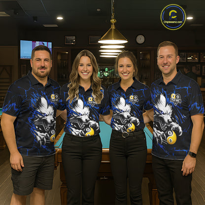 Personalized Wolf Yinyang 8 Ball & 9 Ball Billiard Shirt For Women Custom Pool Team Jersey|Blue TDM7334
