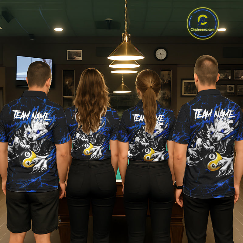 Personalized Wolf Yinyang 8 Ball & 9 Ball Billiard Shirt For Women Custom Pool Team Jersey|Blue TDM7334