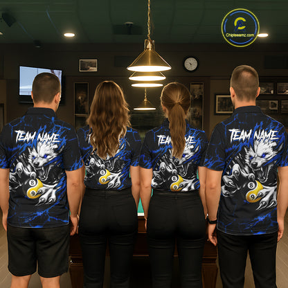 Personalized Wolf Yinyang 8 Ball & 9 Ball Billiard Shirt For Women Custom Pool Team Jersey|Blue TDM7334