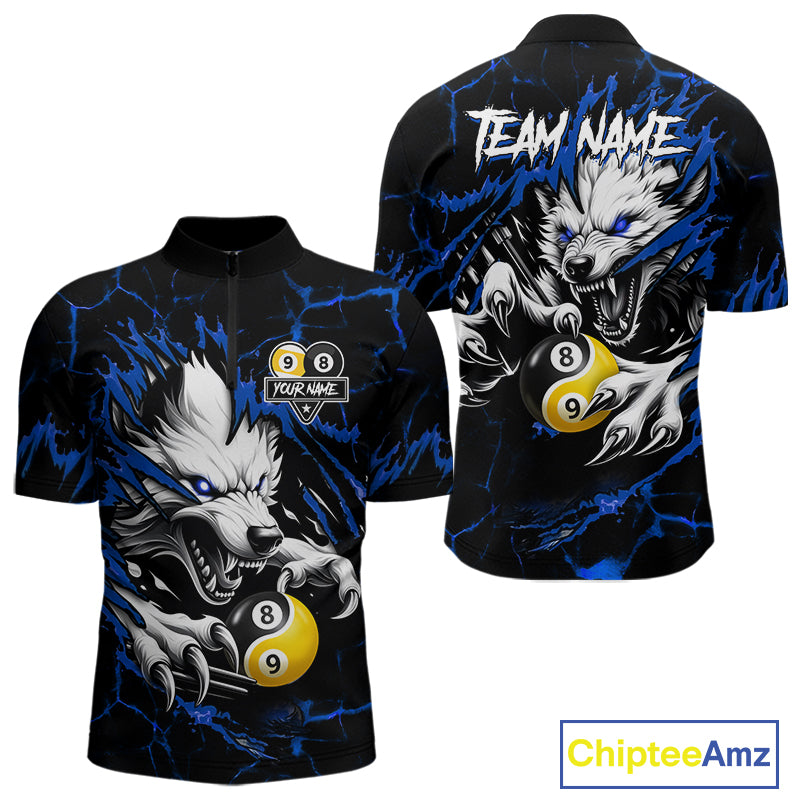 Personalized Wolf Yinyang 8 Ball & 9 Ball Billiard Shirt For Men Custom Pool Team Jersey|Blue TDM7334