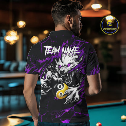 Personalized Wolf Yinyang 8 Ball & 9 Ball Billiard Shirt For Men Custom Pool Team Jersey|Purple TDM7335