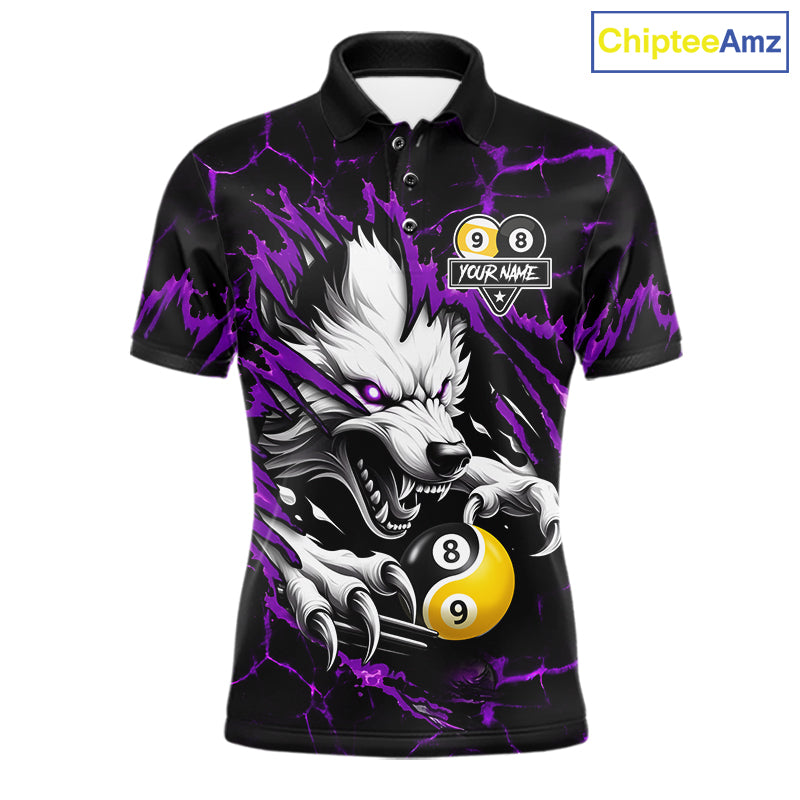 Personalized Wolf Yinyang 8 Ball & 9 Ball Billiard Shirt For Men Custom Pool Team Jersey|Purple TDM7335