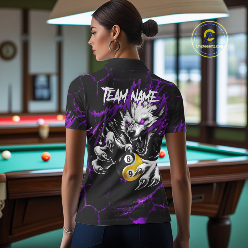 Personalized Wolf Yinyang 8 Ball & 9 Ball Billiard Shirt For Women Custom Pool Team Jersey|Purple TDM7335