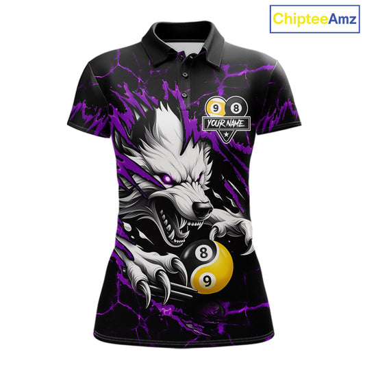 Personalized Wolf Yinyang 8 Ball & 9 Ball Billiard Shirt For Women Custom Pool Team Jersey|Purple TDM7335