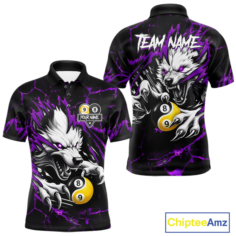 Personalized Wolf Yinyang 8 Ball & 9 Ball Billiard Shirt For Men Custom Pool Team Jersey|Purple TDM7335