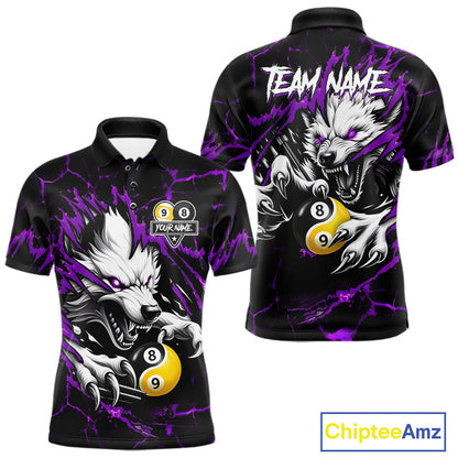 Personalized Wolf Yinyang 8 Ball & 9 Ball Billiard Shirt For Men Custom Pool Team Jersey|Purple TDM7335