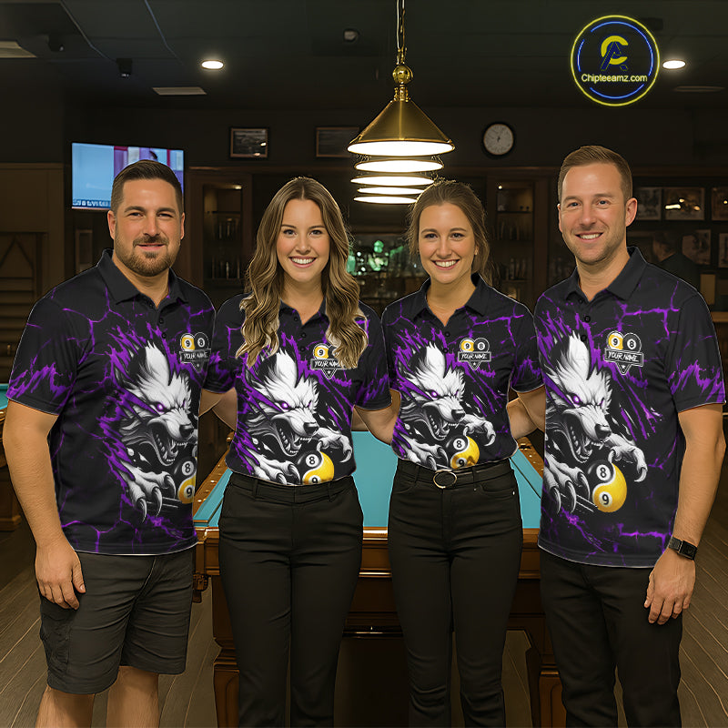 Personalized Wolf Yinyang 8 Ball & 9 Ball Billiard Shirt For Women Custom Pool Team Jersey|Purple TDM7335