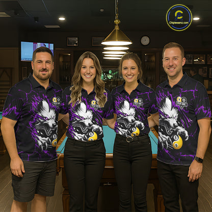 Personalized Wolf Yinyang 8 Ball & 9 Ball Billiard Shirt For Women Custom Pool Team Jersey|Purple TDM7335