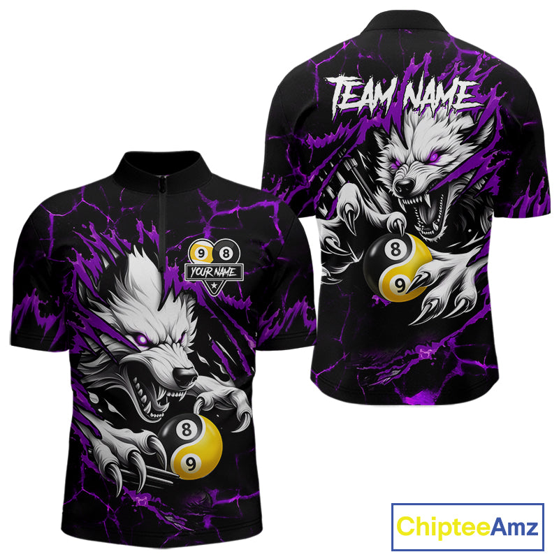 Personalized Wolf Yinyang 8 Ball & 9 Ball Billiard Shirt For Men Custom Pool Team Jersey|Purple TDM7335