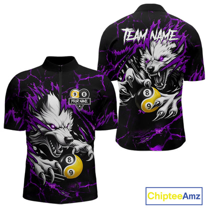 Personalized Wolf Yinyang 8 Ball & 9 Ball Billiard Shirt For Men Custom Pool Team Jersey|Purple TDM7335