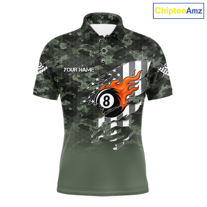 Green Camo 8 Ball Wings American Flag Billiard Shirts For Men Custom Patriotic Pool Team Jersey TDM7337