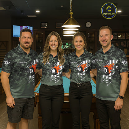 Green Camo 8 Ball Wings American Flag Billiard Shirts For Men Custom Patriotic Pool Team Jersey TDM7337