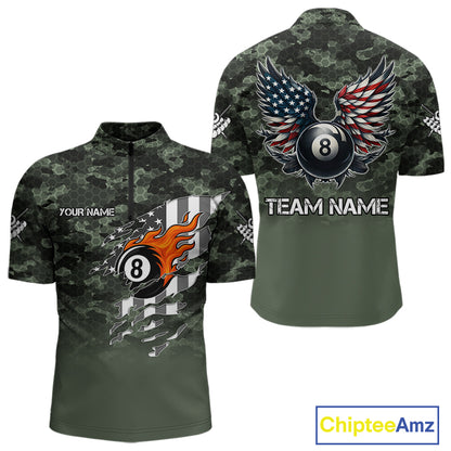 Green Camo 8 Ball Wings American Flag Billiard Shirts For Men Custom Patriotic Pool Team Jersey TDM7337