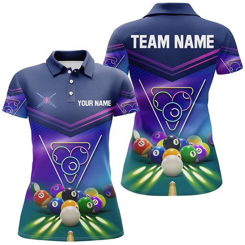 Neon Light Billiard Balls Pool Personalized Name Pool Shirts For Women Custom Billiard Polo Shirt TDM0197