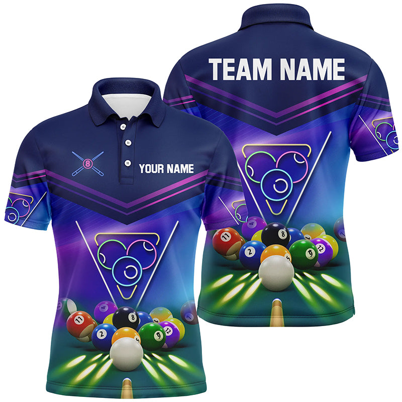 Neon Light Billiard Balls Pool Personalized Name Pool Shirts For Men Custom Billiard Polo Shirt TDM0197