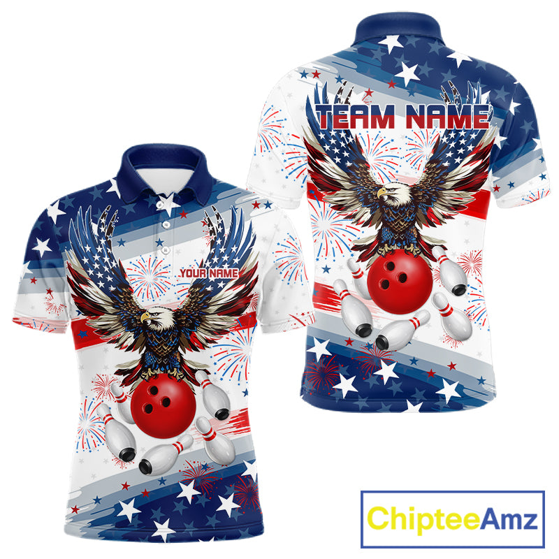 Personalized American Flag Eagle Bowling Jersey For Men Custom Patriotic Bowling Team Shirts TDM7655