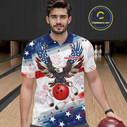 Personalized American Flag Eagle Bowling Jersey For Men Custom Patriotic Bowling Team Shirts TDM7655