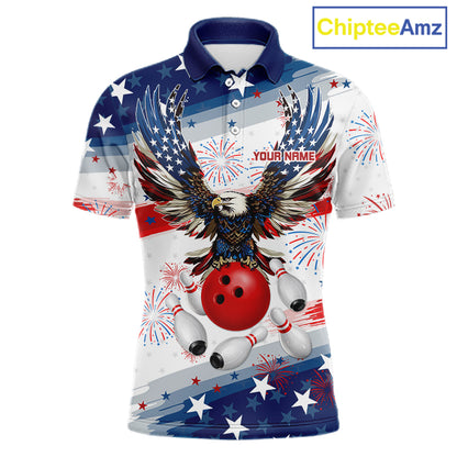 Personalized American Flag Eagle Bowling Jersey For Men Custom Patriotic Bowling Team Shirts TDM7655