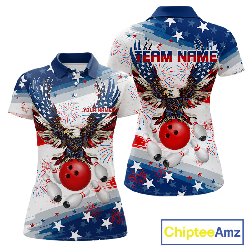 Personalized American Flag Eagle Bowling Jersey For Women Custom Patriotic Bowling Team Shirts TDM7655