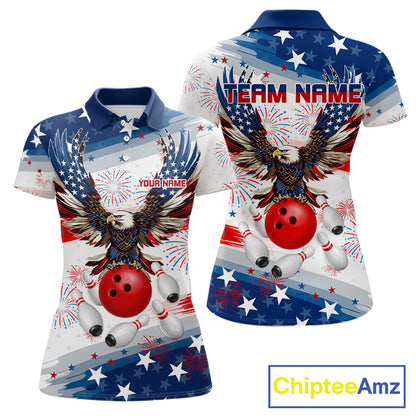Personalized American Flag Eagle Bowling Jersey For Women Custom Patriotic Bowling Team Shirts TDM7655