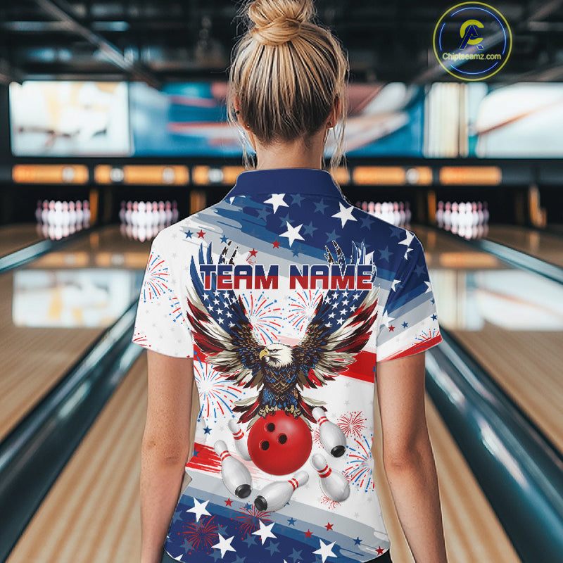 Personalized American Flag Eagle Bowling Jersey For Women Custom Patriotic Bowling Team Shirts TDM7655