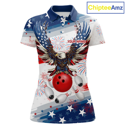 Personalized American Flag Eagle Bowling Jersey For Women Custom Patriotic Bowling Team Shirts TDM7655