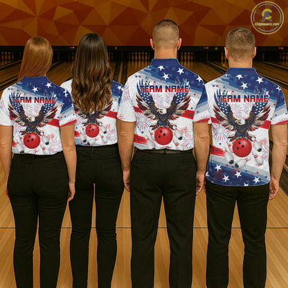 Personalized American Flag Eagle Bowling Jersey For Men Custom Patriotic Bowling Team Shirts TDM7655