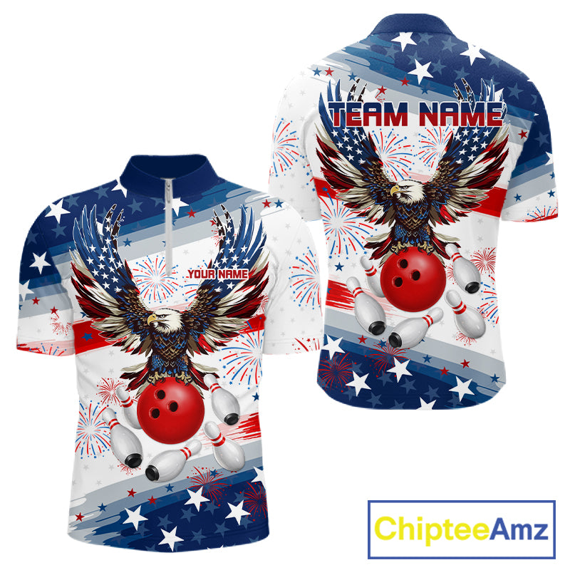 Personalized American Flag Eagle Bowling Jersey For Men Custom Patriotic Bowling Team Shirts TDM7655