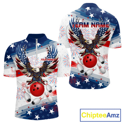 Personalized American Flag Eagle Bowling Jersey For Men Custom Patriotic Bowling Team Shirts TDM7655