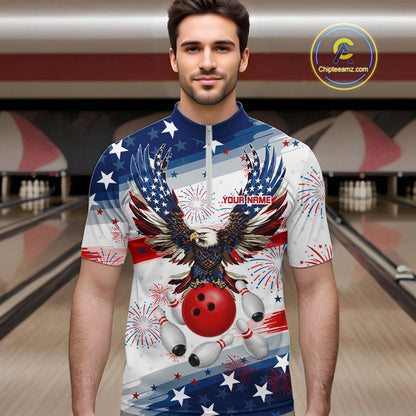 Personalized American Flag Eagle Bowling Jersey For Men Custom Patriotic Bowling Team Shirts TDM7655