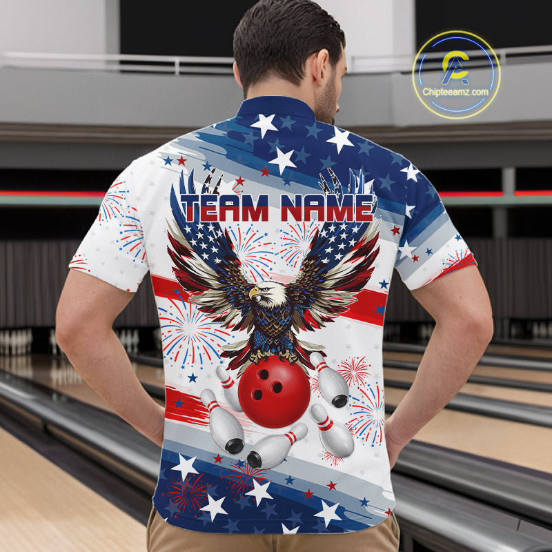 Personalized American Flag Eagle Bowling Jersey For Men Custom Patriotic Bowling Team Shirts TDM7655